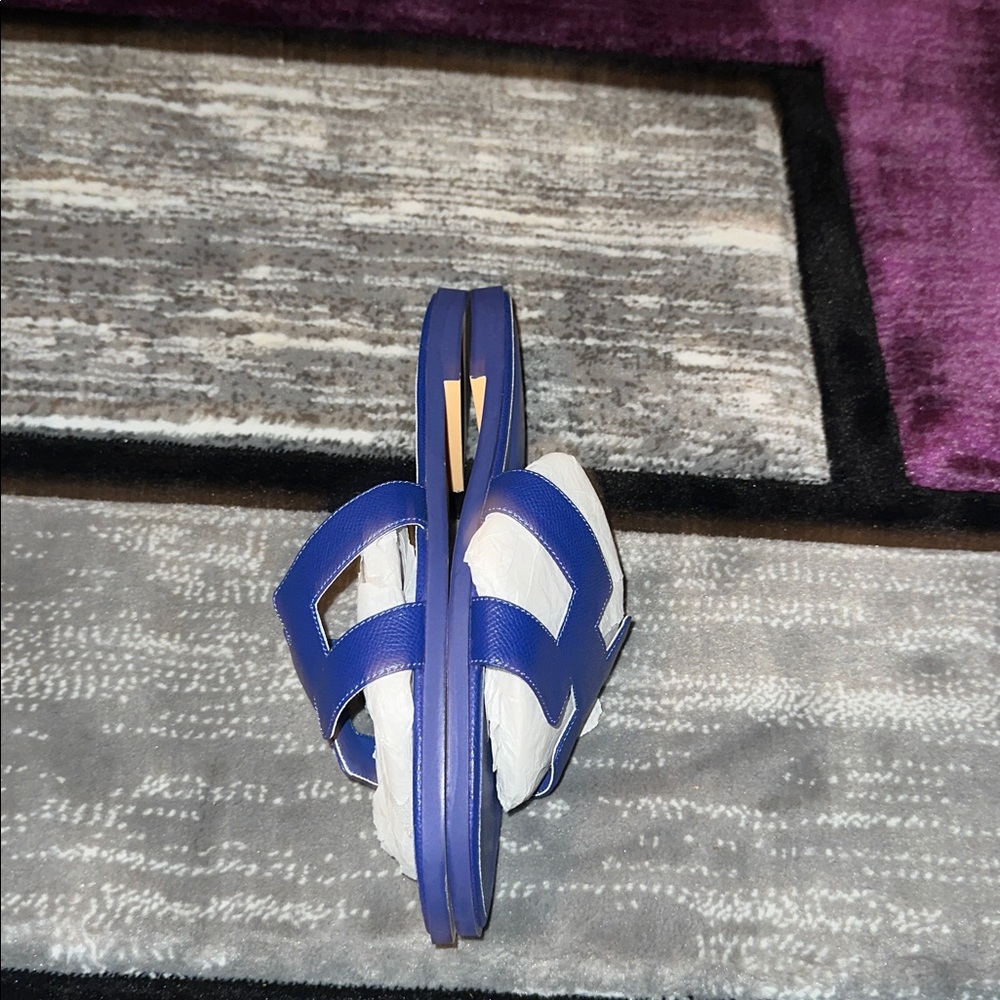 Blue Leather Slide Sandals - Picture 6 of 8
